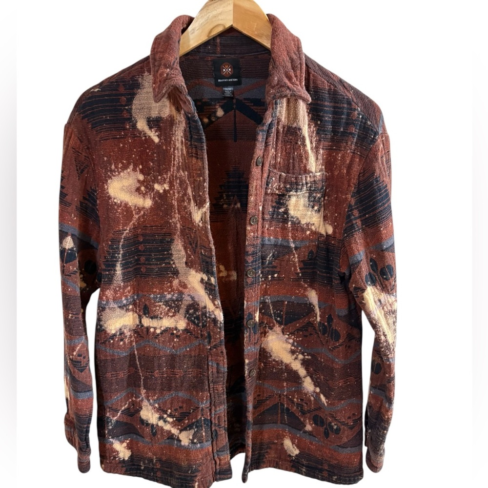 Mountain and Isles Earthy Tones Patterned Shirt Jacket Size Medium